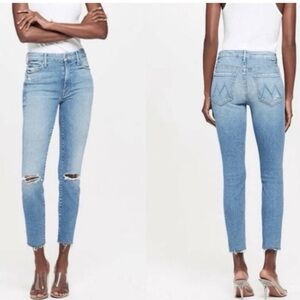 Mother High Waisted Looker Ankle Fray Jeans 30 Thrilling Shots Denim Distressed